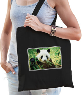 Bellatio Decorations Dieren tasje met pandaberen foto - zwart - voor volwassenen - natuur / panda cadeau tas