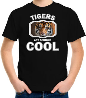 Bellatio Decorations Dieren tijgers t-shirt zwart kinderen - tigers are serious cool shirt  jongens/ meisjes - cadeau shirt tijger/ tijgers liefhebber L (146-152)