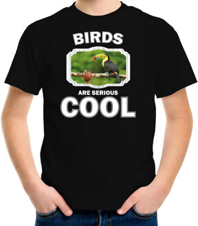 Bellatio Decorations Dieren toekans t-shirt zwart kinderen - birds are serious cool shirt  jongens/ meisjes - cadeau shirt toekan/ toekans liefhebber L (146-152)