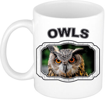 Bellatio Decorations Dieren uil beker - owls/ uilen mok wit 300 ml - feest mokken