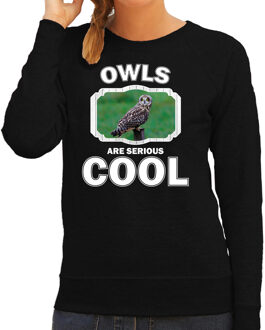 Bellatio Decorations Dieren uilen sweater zwart dames - owls are serious cool trui - cadeau sweater velduil/ uilen liefhebber 2XL