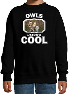 Bellatio Decorations Dieren uilen sweater zwart kinderen - owls are serious cool trui jongens/ meisjes - cadeau kerkuil/ uilen liefhebber 12-13 jaar (152/164)