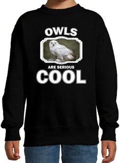 Bellatio Decorations Dieren uilen sweater zwart kinderen - owls are serious cool trui jongens/ meisjes - cadeau sneeuwuil/ uilen liefhebber 12-13 jaar (152/164)