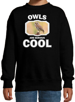 Bellatio Decorations Dieren uilen sweater zwart kinderen - owls are serious cool trui jongens/ meisjes - cadeau steenuil/ uilen liefhebber 12-13 jaar (152/164)