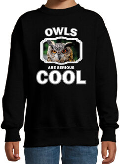 Bellatio Decorations Dieren uilen sweater zwart kinderen - owls are serious cool trui jongens/ meisjes - cadeau uil/ uilen liefhebber 12-13 jaar (152/164)