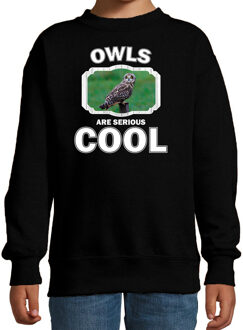 Bellatio Decorations Dieren uilen sweater zwart kinderen - owls are serious cool trui jongens/ meisjes - cadeau velduil/ uilen liefhebber 12-13 jaar (152/164)