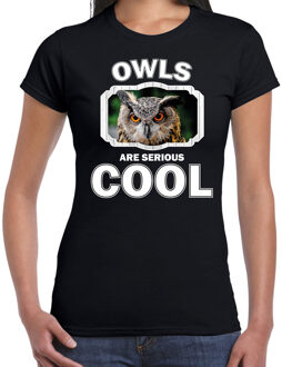 Bellatio Decorations Dieren uilen t-shirt zwart dames - owls are serious cool shirt - cadeau t-shirt uil/ uilen liefhebber L