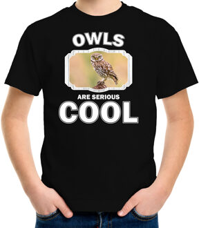 Bellatio Decorations Dieren uilen t-shirt zwart kinderen - owls are serious cool shirt  jongens/ meisjes - cadeau shirt steenuil/ uilen liefhebber L (146-152)