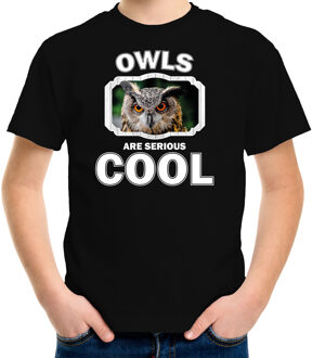 Bellatio Decorations Dieren uilen t-shirt zwart kinderen - owls are serious cool shirt  jongens/ meisjes - cadeau shirt uil/ uilen liefhebber L (146-152)