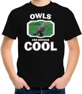 Bellatio Decorations Dieren uilen t-shirt zwart kinderen - owls are serious cool shirt  jongens/ meisjes - cadeau shirt velduil/ uilen liefhebber L (146-152)