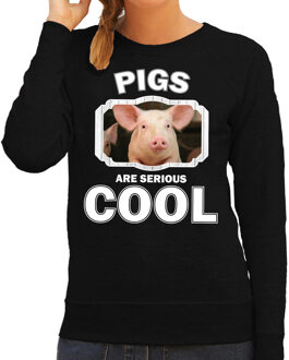 Bellatio Decorations Dieren varkens sweater zwart dames - pigs are serious cool trui - cadeau sweater varken/ varkens liefhebber 2XL