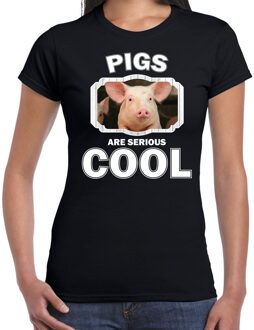 Bellatio Decorations Dieren varkens t-shirt zwart dames - pigs are serious cool shirt - cadeau t-shirt varken/ varkens liefhebber 2XL