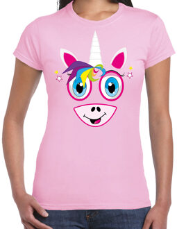 Bellatio Decorations? dieren verkleed t-shirt dames - eenhoorn gezicht -? carnaval - lichtroze L
