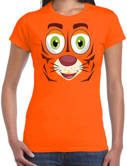 Bellatio Decorations dieren verkleed t-shirt dames - tijger gezicht - carnavalskleding - oranje 2XL