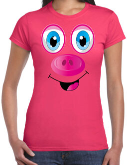 Bellatio Decorations Dieren verkleed t-shirt dames - varken gezicht - carnavalskleding - fuchsia roze 2XL