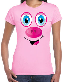Bellatio Decorations Dieren verkleed t-shirt dames - varken gezicht - carnavalskleding - lichtroze L