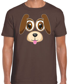 Bellatio Decorations Dieren verkleed t-shirt heren - hond gezicht - carnavalskleding - donkerbruin
