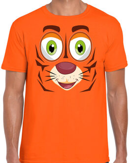 Bellatio Decorations dieren verkleed t-shirt heren - tijger gezicht - carnavalskleding - oranje 2XL