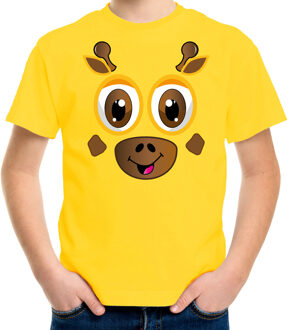 Bellatio Decorations dieren verkleed t-shirt kinderen - giraf gezicht - carnavalskleding - geel S (110-116)