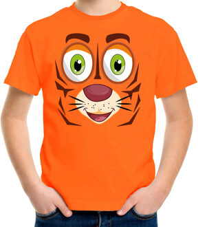 Bellatio Decorations dieren verkleed t-shirt kinderen - tijger gezicht - carnavalskleding - oranje L (140-152)