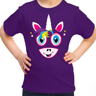 Bellatio Decorations Dieren verkleed t-shirt voor meisjes - eenhoorn gezicht - carnavalskleding - paars