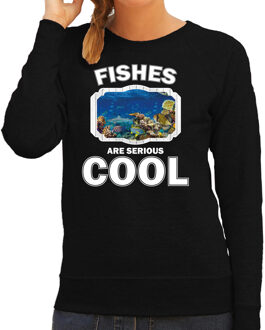 Bellatio Decorations Dieren vissen sweater zwart dames - fishes are serious cool trui - cadeau sweater vis/ vissen liefhebber 2XL