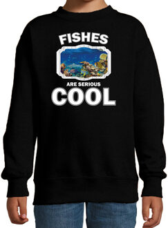 Bellatio Decorations Dieren vissen sweater zwart kinderen - fishes are serious cool trui jongens/ meisjes - cadeau vis/ vissen liefhebber 12-13 jaar (152/164)