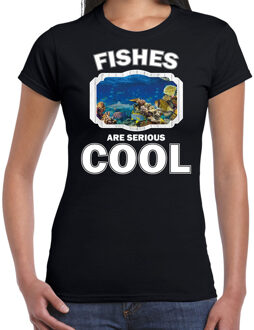 Bellatio Decorations Dieren vissen t-shirt zwart dames - fishes are serious cool shirt - cadeau t-shirt vis/ vissen liefhebber 2XL