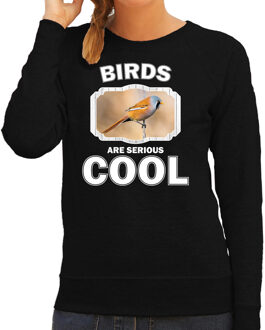 Bellatio Decorations Dieren vogels sweater zwart dames - birds are serious cool trui - cadeau sweater baardmannetje vogel/ vogels liefhebber 2XL