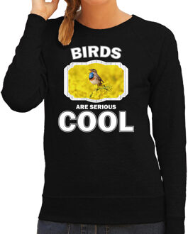 Bellatio Decorations Dieren vogels sweater zwart dames - birds are serious cool trui - cadeau sweater blauwborst vogel/ vogels liefhebber 2XL