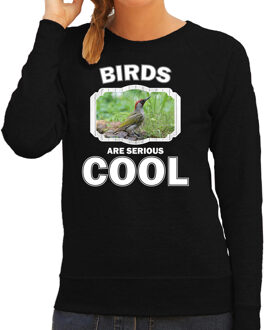 Bellatio Decorations Dieren vogels sweater zwart dames - birds are serious cool trui - cadeau sweater groene specht/ vogels liefhebber 2XL