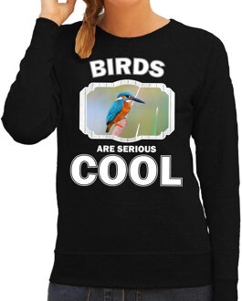 Bellatio Decorations Dieren vogels sweater zwart dames - birds are serious cool trui - cadeau sweater ijsvogel/ vogels liefhebber 2XL