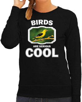 Bellatio Decorations Dieren vogels sweater zwart dames - birds are serious cool trui - cadeau sweater wielewaal vogel/ vogels liefhebber 2XL