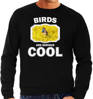 Bellatio Decorations Dieren vogels sweater zwart heren - birds are serious cool trui - cadeau sweater blauwborst vogel/ vogels liefhebber 2XL