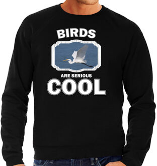 Bellatio Decorations Dieren vogels sweater zwart heren - birds are serious cool trui - cadeau sweater grote zilverreiger/ vogels liefhebber M