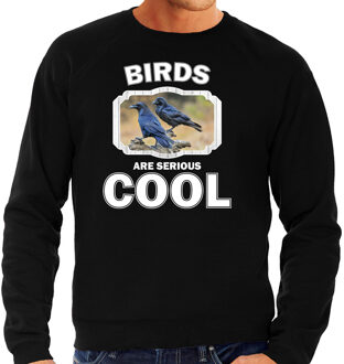 Bellatio Decorations Dieren vogels sweater zwart heren - birds are serious cool trui - cadeau sweater raaf/ vogels liefhebber 2XL