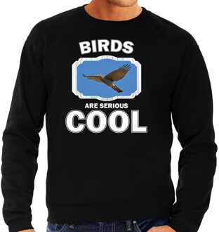 Bellatio Decorations Dieren vogels sweater zwart heren - birds are serious cool trui - cadeau sweater vliegende havik roofvogel/ vogels liefhebber 2XL