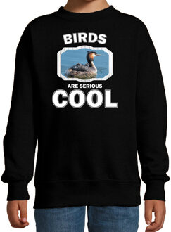 Bellatio Decorations Dieren vogels sweater zwart kinderen - birds are serious cool trui jongens/ meisjes - cadeau fuut vogel/ vogels liefhebber 7-8 jaar (122/128)