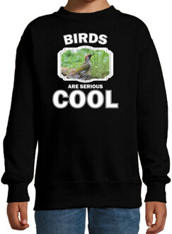 Bellatio Decorations Dieren vogels sweater zwart kinderen - birds are serious cool trui jongens/ meisjes - cadeau groene specht/ vogels liefhebber 3-4 jaar (98/104)