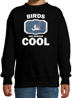 Bellatio Decorations Dieren vogels sweater zwart kinderen - birds are serious cool trui jongens/ meisjes - cadeau grote zilverreiger/ vogels liefhebber 12-13 jaar (152/164)