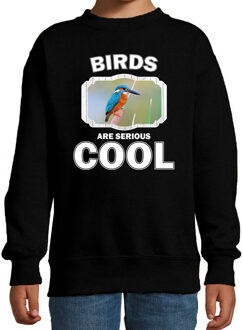 Bellatio Decorations Dieren vogels sweater zwart kinderen - birds are serious cool trui jongens/ meisjes - cadeau ijsvogel/ vogels liefhebber 12-13 jaar (152/164)