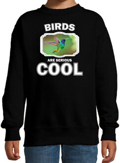 Bellatio Decorations Dieren vogels sweater zwart kinderen - birds are serious cool trui jongens/ meisjes - cadeau kolibrie vogel vliegend/ vogels liefhebber 12-13 jaar (152/164)