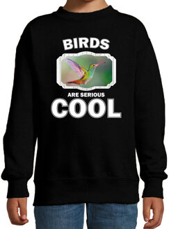 Bellatio Decorations Dieren vogels sweater zwart kinderen - birds are serious cool trui jongens/ meisjes - cadeau kolibrie vogel/ vogels liefhebber 12-13 jaar (152/164)