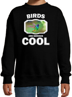 Bellatio Decorations Dieren vogels sweater zwart kinderen - birds are serious cool trui jongens/ meisjes - cadeau kolibrie vogel/ vogels liefhebber 12-13 jaar (152/164)