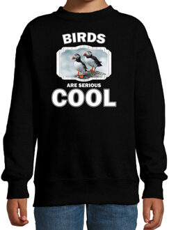 Bellatio Decorations Dieren vogels sweater zwart kinderen - birds are serious cool trui jongens/ meisjes - cadeau papegaaiduiker vogel/ vogels liefhebber 7-8 jaar (122/128)