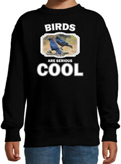 Bellatio Decorations Dieren vogels sweater zwart kinderen - birds are serious cool trui jongens/ meisjes - cadeau raaf/ vogels liefhebber 14-15 jaar (170/176)