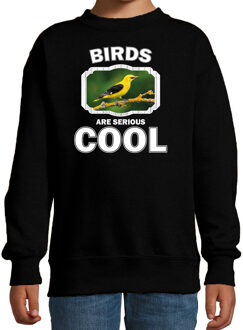 Bellatio Decorations Dieren vogels sweater zwart kinderen - birds are serious cool trui jongens/ meisjes - cadeau wielewaal vogel/ vogels liefhebber 7-8 jaar (122/128)