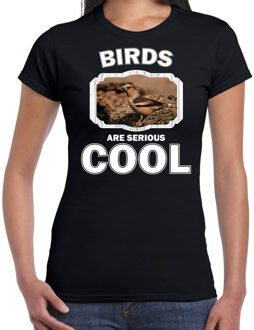 Bellatio Decorations Dieren vogels t-shirt zwart dames - birds are serious cool shirt - cadeau t-shirt appelvink vogel/ vogels liefhebber 2XL