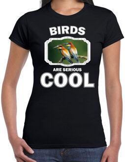 Bellatio Decorations Dieren vogels t-shirt zwart dames - birds are serious cool shirt - cadeau t-shirt bijeneter vogel/ vogels liefhebber 2XL