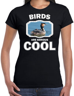 Bellatio Decorations Dieren vogels t-shirt zwart dames - birds are serious cool shirt - cadeau t-shirt fuut vogel/ vogels liefhebber 2XL